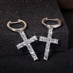 Large Asscher Cut Cross Earrings in White Gold
